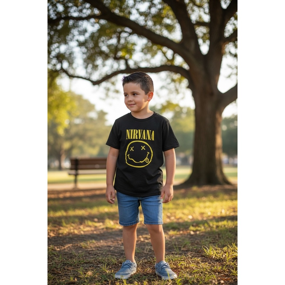 Old Navy Kids Nirvana Smiley Face Graphic T-Shirt Black Yellow Size L 10-12